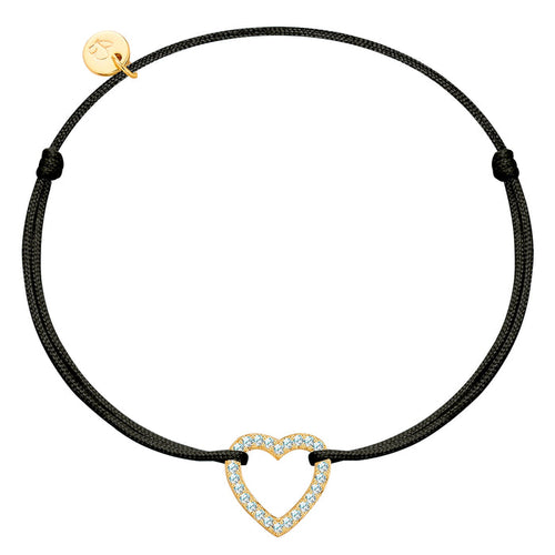Textil Armband schwarz HERZ mit Zirkonia gold