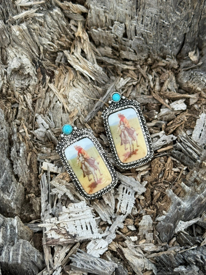 The Lone Rider Portrait Dangle Earrings
