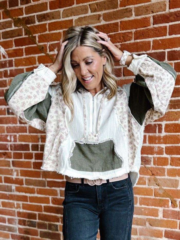 The Olivewood Patchwork Hoodie, Natural