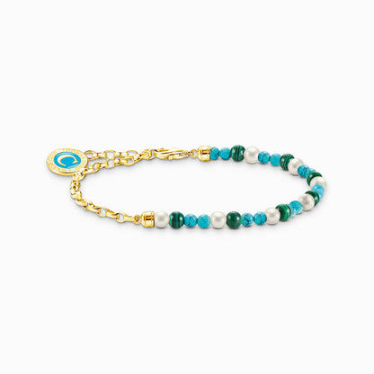 Thomas Sabo Member Charm-Armband mit weißen Perlen, Malachit und Charmista Coin vergoldet - A2130-140-7-L17V