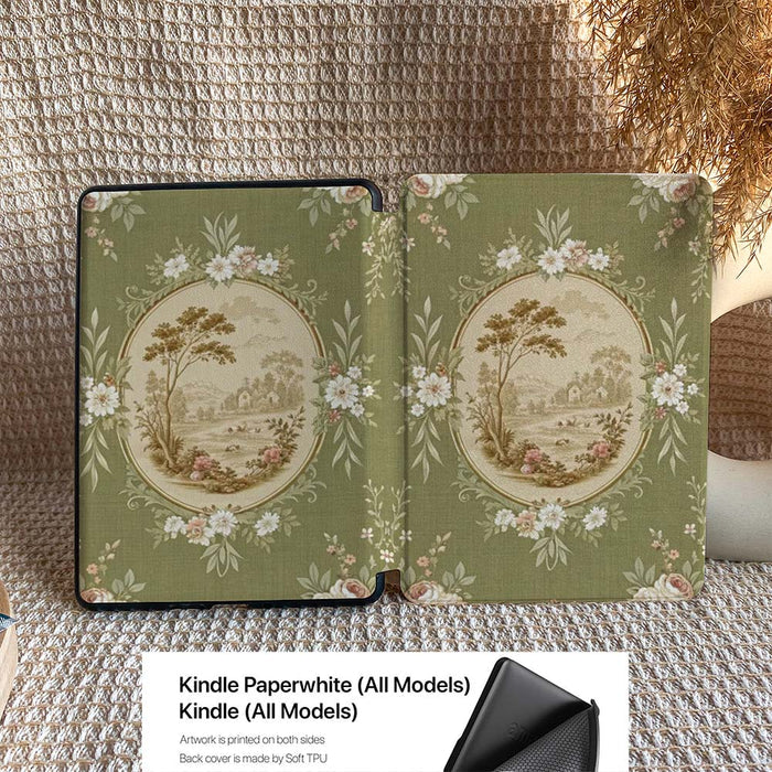 Floral patterned Kindle case on a textured surface