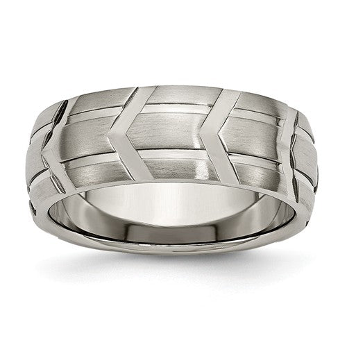 Titanium 8mm Chevron Design Brushed And Polished Band