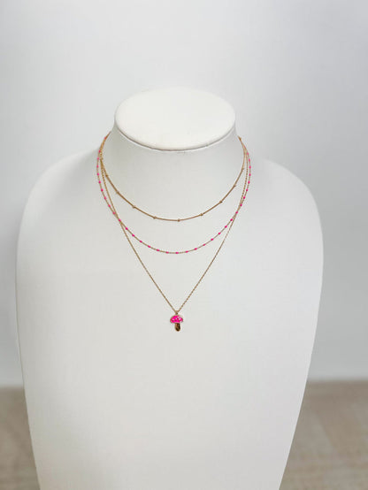 Triple Layered Mushroom Pendant Necklace, Pink