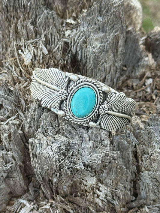 Turquoise Feather Cuff Bracelet
