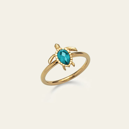 Turtle Ring Aquamarine Gold