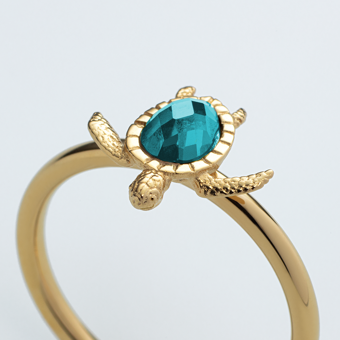 Turtle Ring Aquamarine Gold