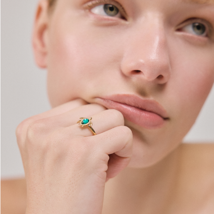 Turtle Ring Aquamarine Gold