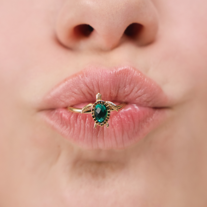 Turtle Ring Aquamarine Gold