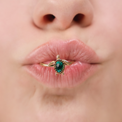 Turtle Ring Aquamarine Gold