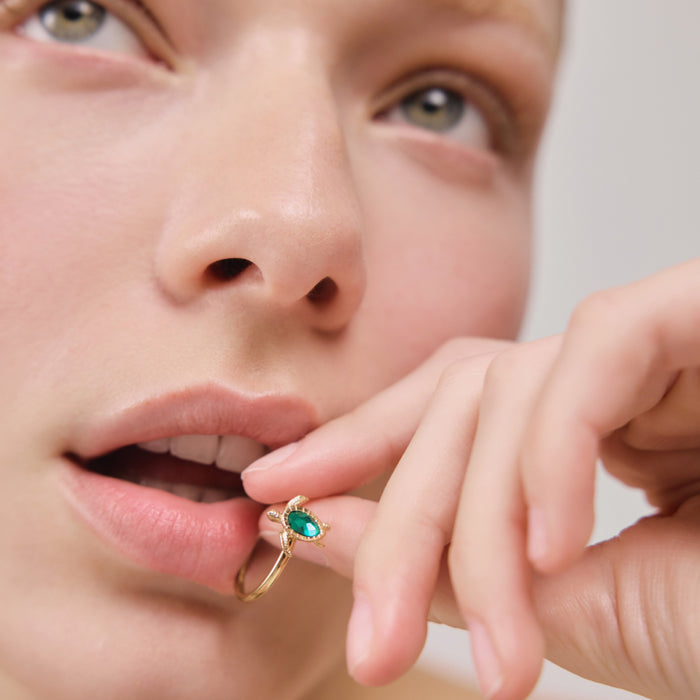Turtle Ring Aquamarine Gold