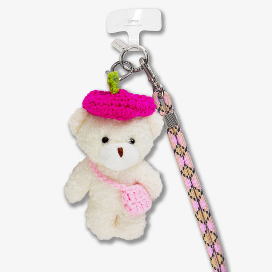 Universal Crossbody Phone Strap with Plush Animal - Pink Teddy