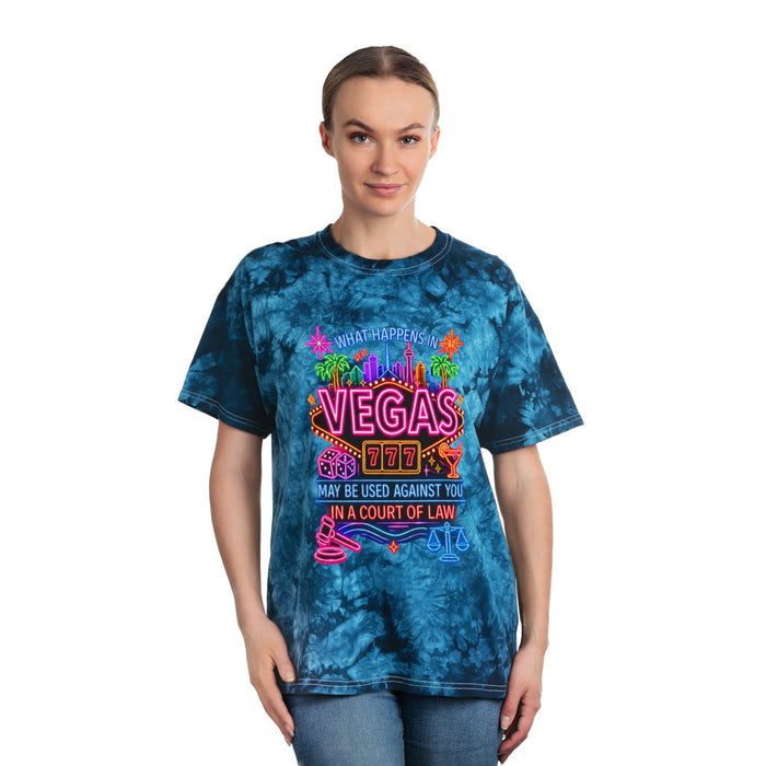 Vegas Neon Tie-Dye Tee — "What Happens in Vegas" (No Logo)