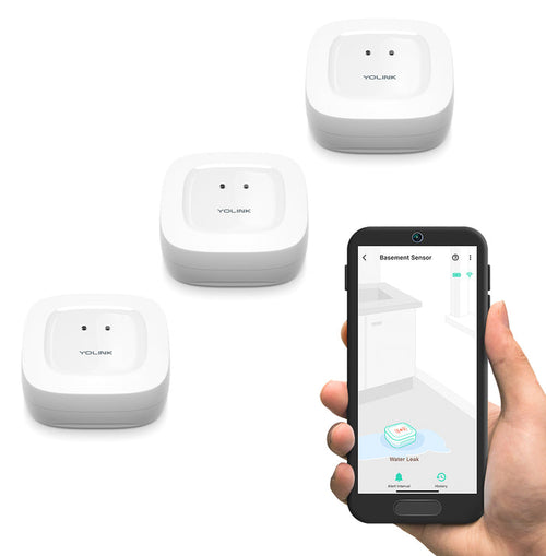 YoLink 3-Pack Smart Water Leak Sensors, Alexa, IFTTT, LoRa 1/4 Mile Open Air Range, Hub Required - YoLink