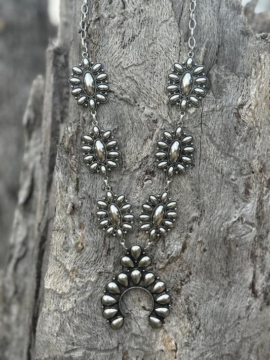Western Silver Squash Blossom Necklace