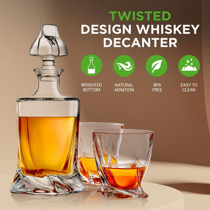 Whiskey Decanter Set - Enhances Flavor - Crystal Glass - Clear