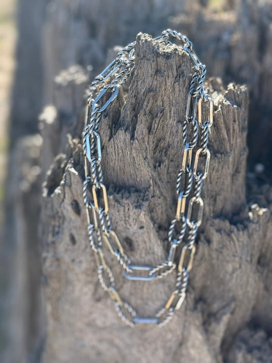 Gold Plated Twisted Rope Paperclip Chain NecklaceSilver18"
