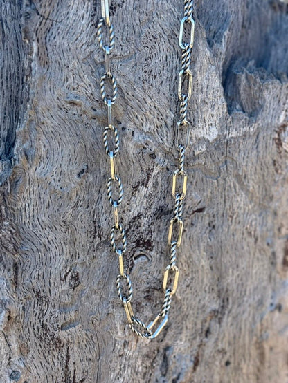 Gold Plated Twisted Rope Paperclip Chain NecklaceSilver18"