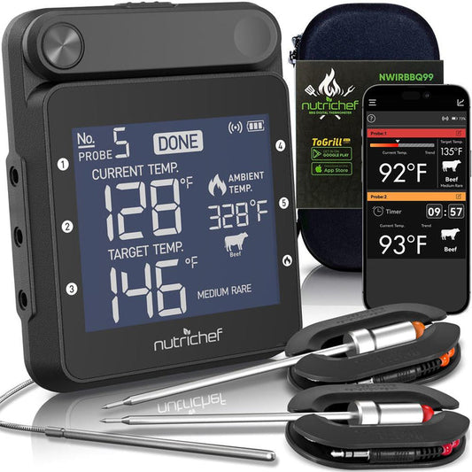 WiFi Grill Thermometer, Dual Probes, Smartphone Alerts, Stainless Steel