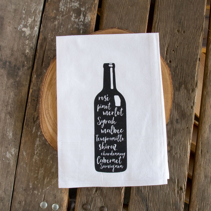 Wine Bottle Tea Towel, flour sack dish towel