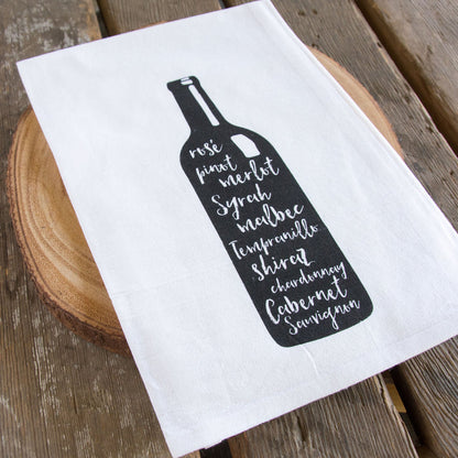 Wine Bottle Tea Towel, flour sack dish towel