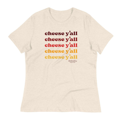 Women's relaxed fit t-shirt with "Cheese Y'all" print, soft cotton blend.