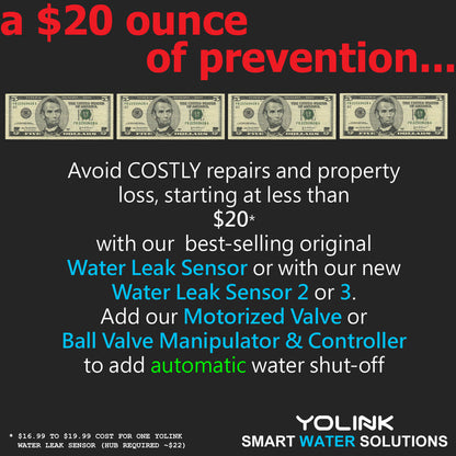 YoLink Smart Wireless LoRa Long-Range Water Valve Controller with 12VDC Ball Valve Manipulator HUB REQUIRED - YoLink