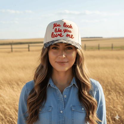 You Look Like You Love Me Embroidered Leopard Trucker Hat